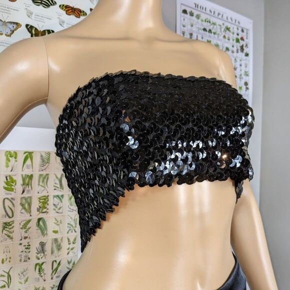 NWT Vintage y2k Gunne Sax Jessica McClintock Tube Top Black Sequins Crop M - Picture 1 of 7